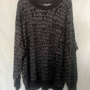 Karl Lagerfeld Paris Black and Silver Logo Crewneck Sweater
